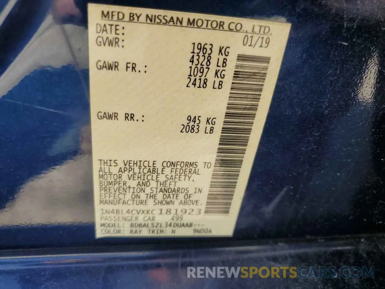 12 Photograph of a damaged car 1N4BL4CVXKC181923 NISSAN ALTIMA 2019