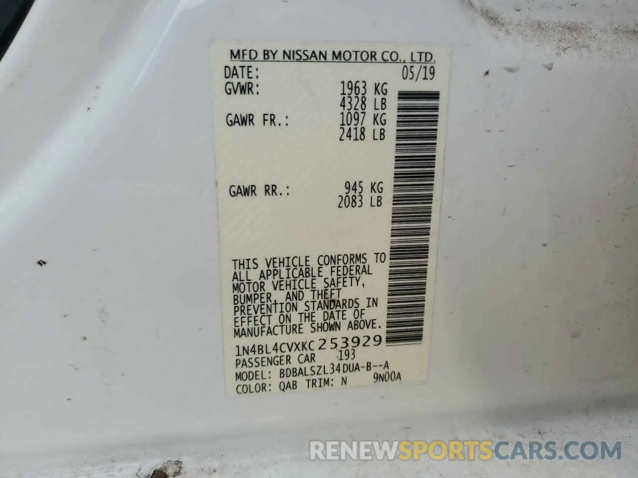 12 Photograph of a damaged car 1N4BL4CVXKC253929 NISSAN ALTIMA 2019