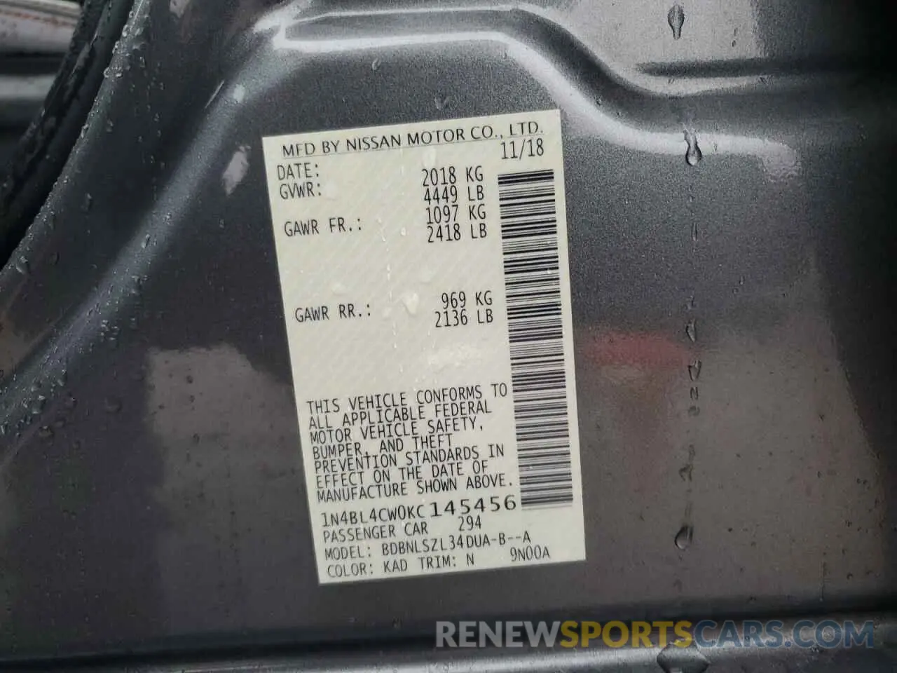 14 Photograph of a damaged car 1N4BL4CW0KC145456 NISSAN ALTIMA 2019