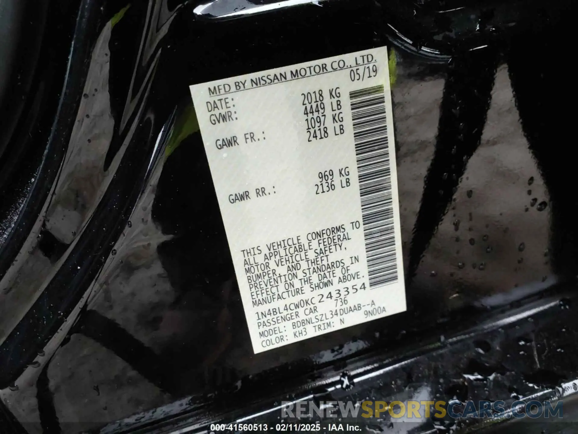9 Photograph of a damaged car 1N4BL4CW0KC243354 NISSAN ALTIMA 2019