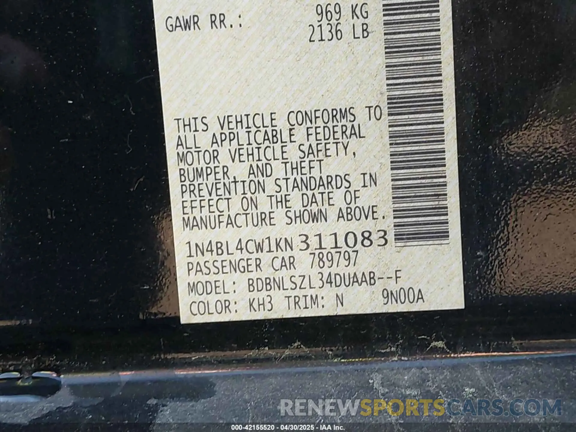 9 Photograph of a damaged car 1N4BL4CW1KN311083 NISSAN ALTIMA 2019