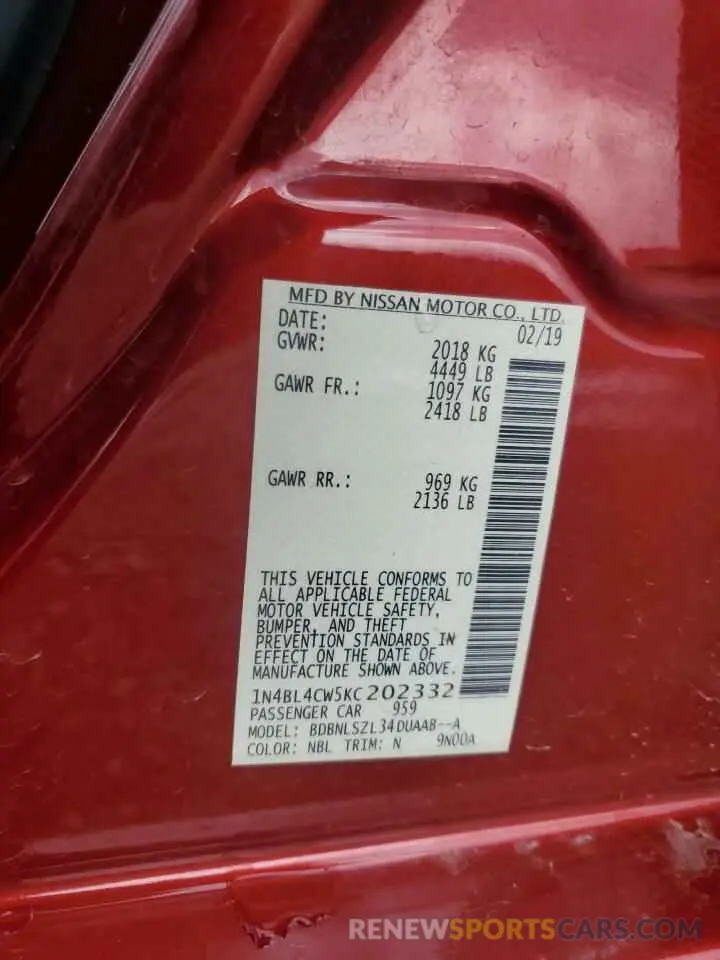13 Photograph of a damaged car 1N4BL4CW5KC202332 NISSAN ALTIMA 2019