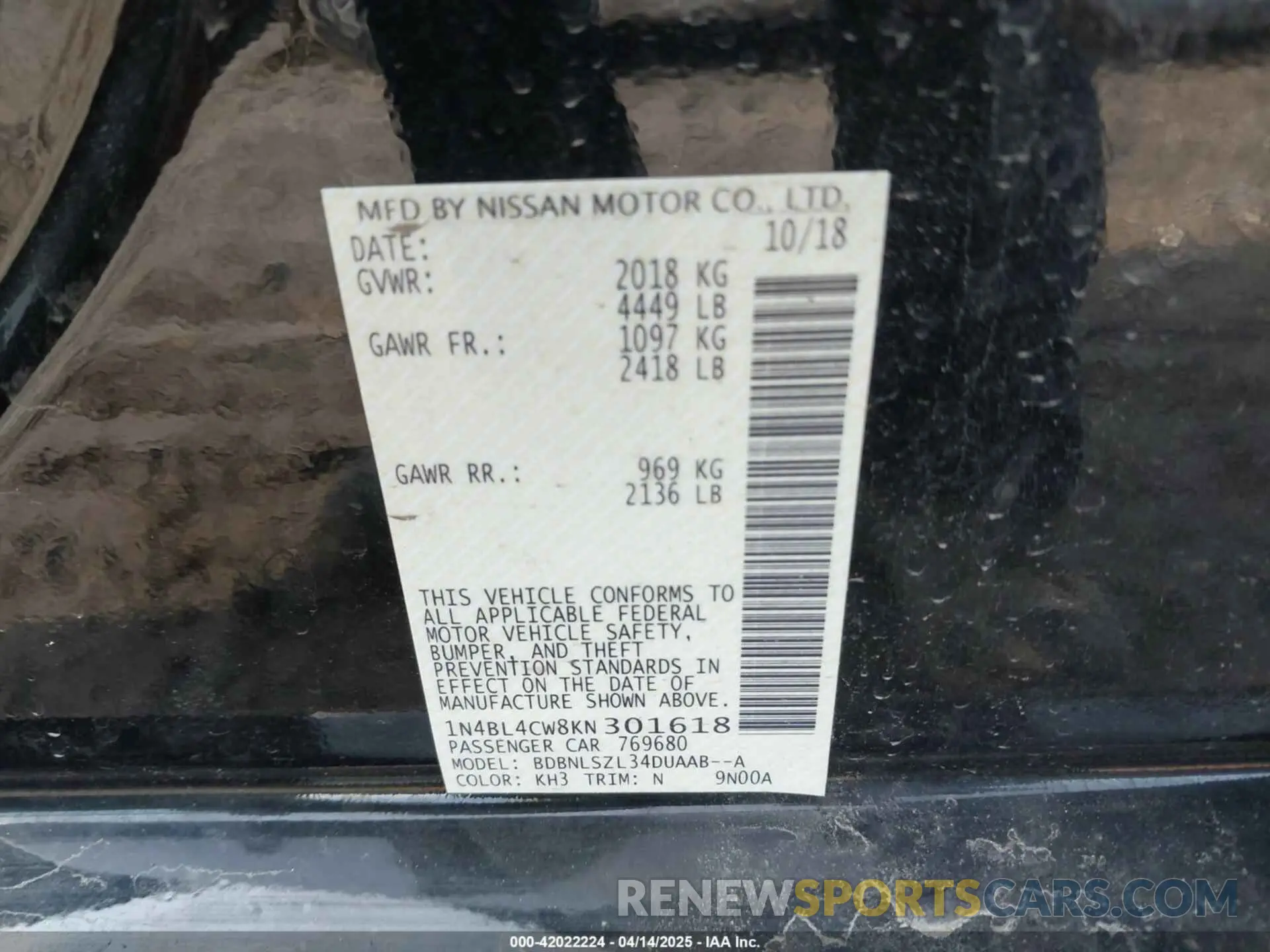 9 Photograph of a damaged car 1N4BL4CW8KN301618 NISSAN ALTIMA 2019