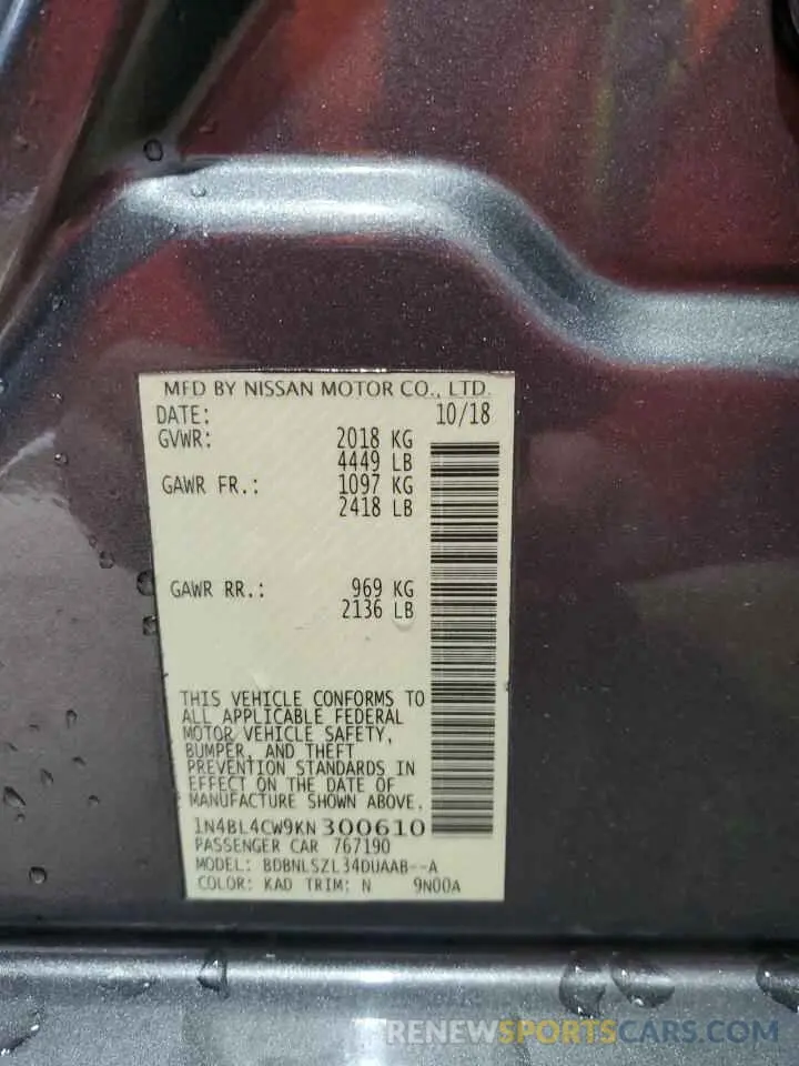 13 Photograph of a damaged car 1N4BL4CW9KN300610 NISSAN ALTIMA 2019