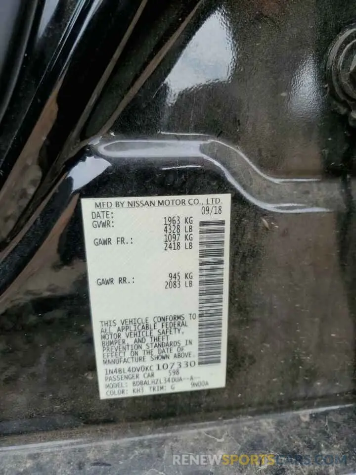 12 Photograph of a damaged car 1N4BL4DV0KC107330 NISSAN ALTIMA 2019