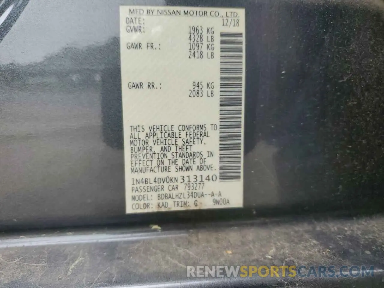 13 Photograph of a damaged car 1N4BL4DV0KN313140 NISSAN ALTIMA 2019
