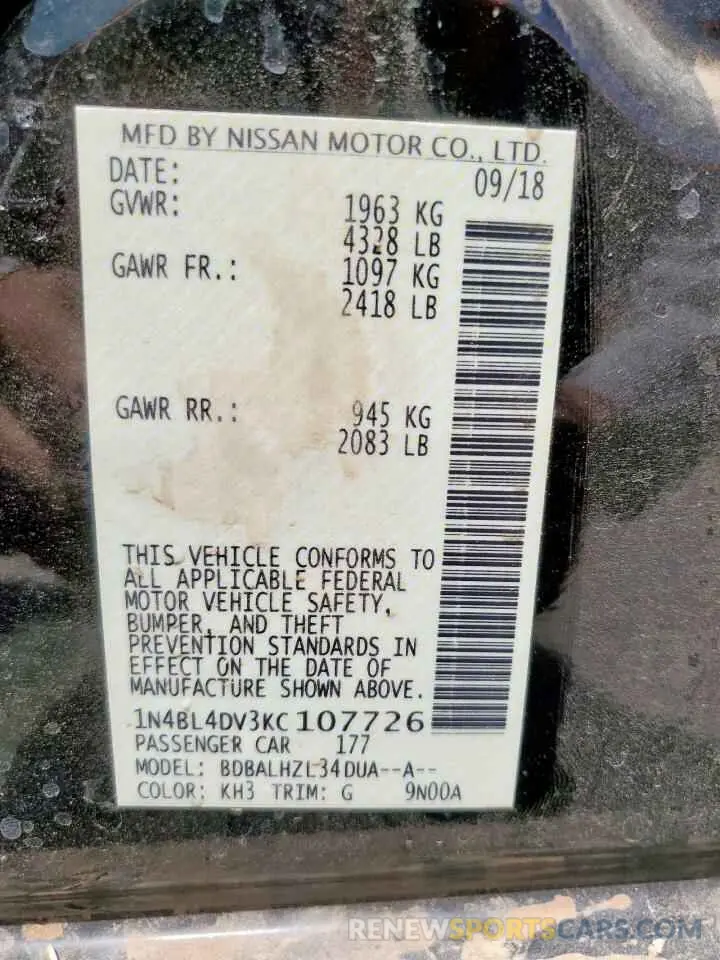 13 Photograph of a damaged car 1N4BL4DV3KC107726 NISSAN ALTIMA 2019