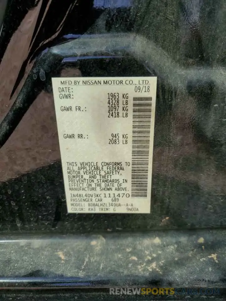 14 Photograph of a damaged car 1N4BL4DV3KC111470 NISSAN ALTIMA 2019