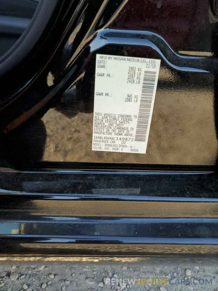 12 Photograph of a damaged car 1N4BL4DV4KC149872 NISSAN ALTIMA 2019