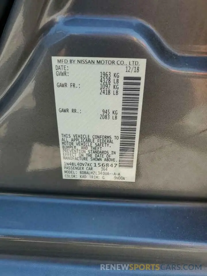 13 Photograph of a damaged car 1N4BL4DV7KC156847 NISSAN ALTIMA 2019