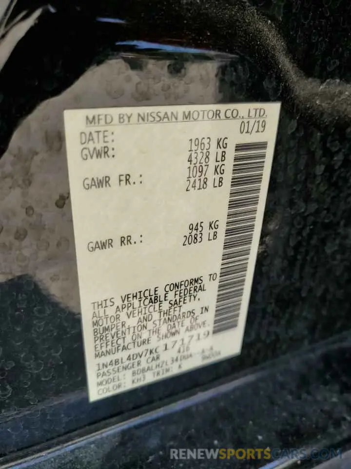 13 Photograph of a damaged car 1N4BL4DV7KC171719 NISSAN ALTIMA 2019