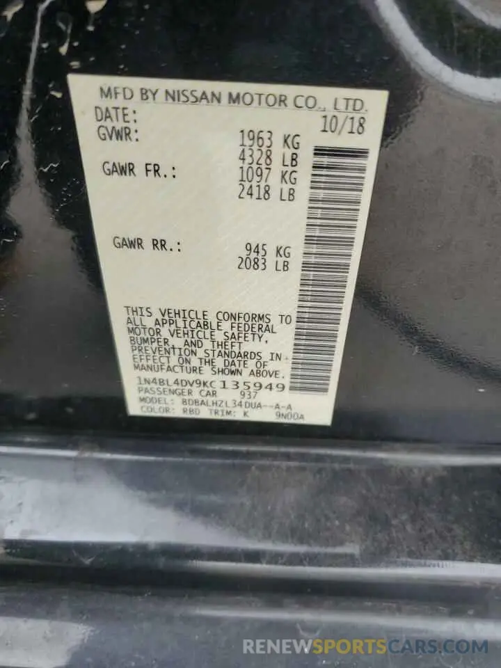 14 Photograph of a damaged car 1N4BL4DV9KC135949 NISSAN ALTIMA 2019
