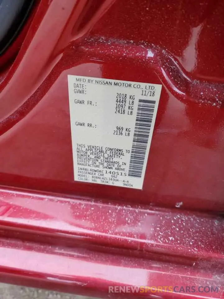 13 Photograph of a damaged car 1N4BL4DW0KC140515 NISSAN ALTIMA 2019