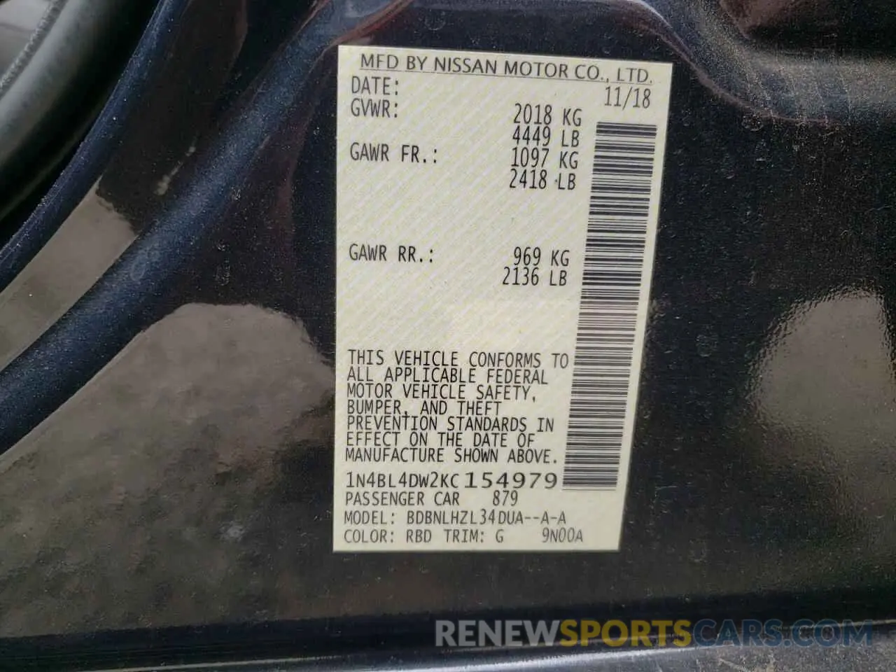 13 Photograph of a damaged car 1N4BL4DW2KC154979 NISSAN ALTIMA 2019