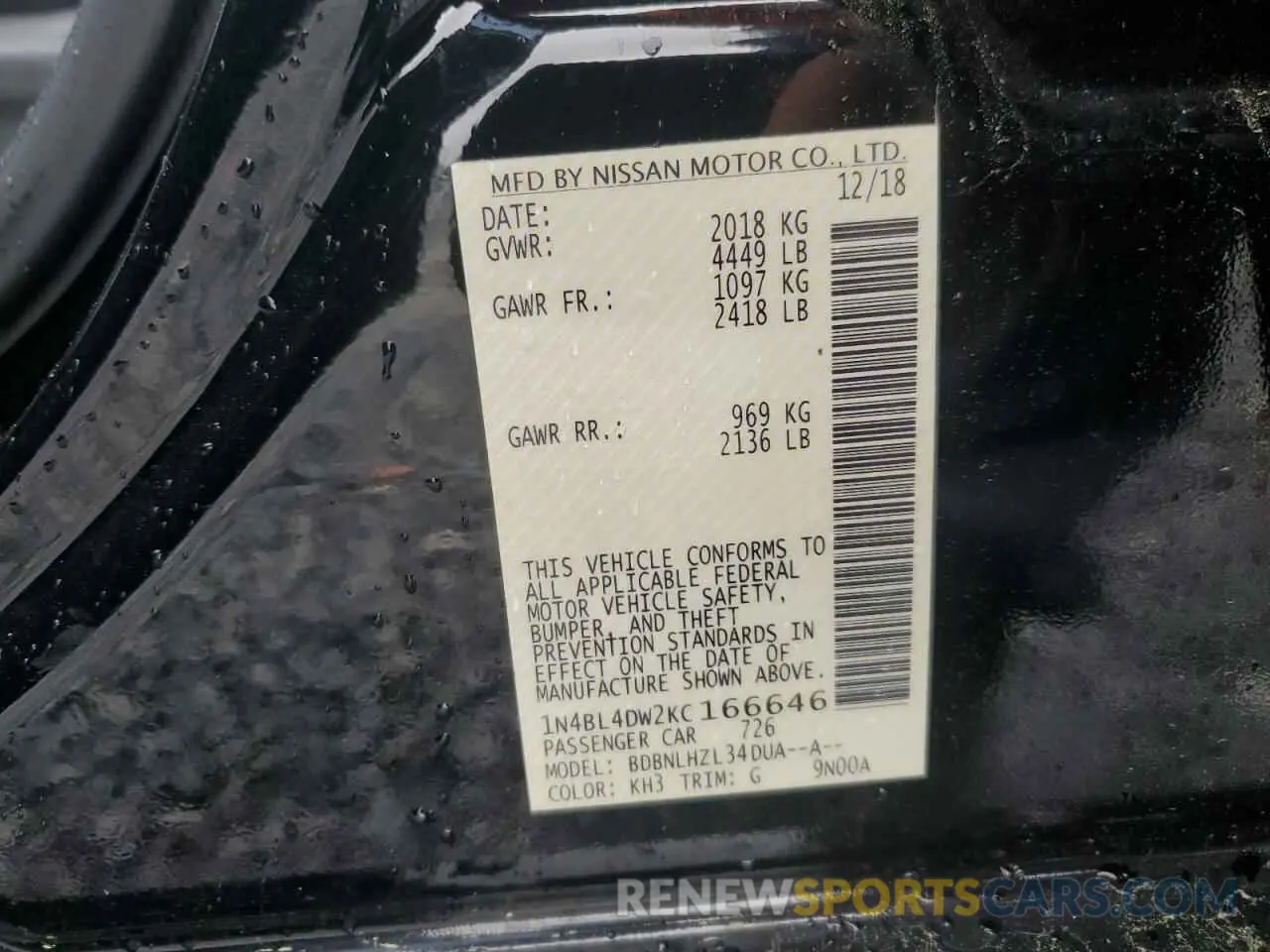 14 Photograph of a damaged car 1N4BL4DW2KC166646 NISSAN ALTIMA 2019