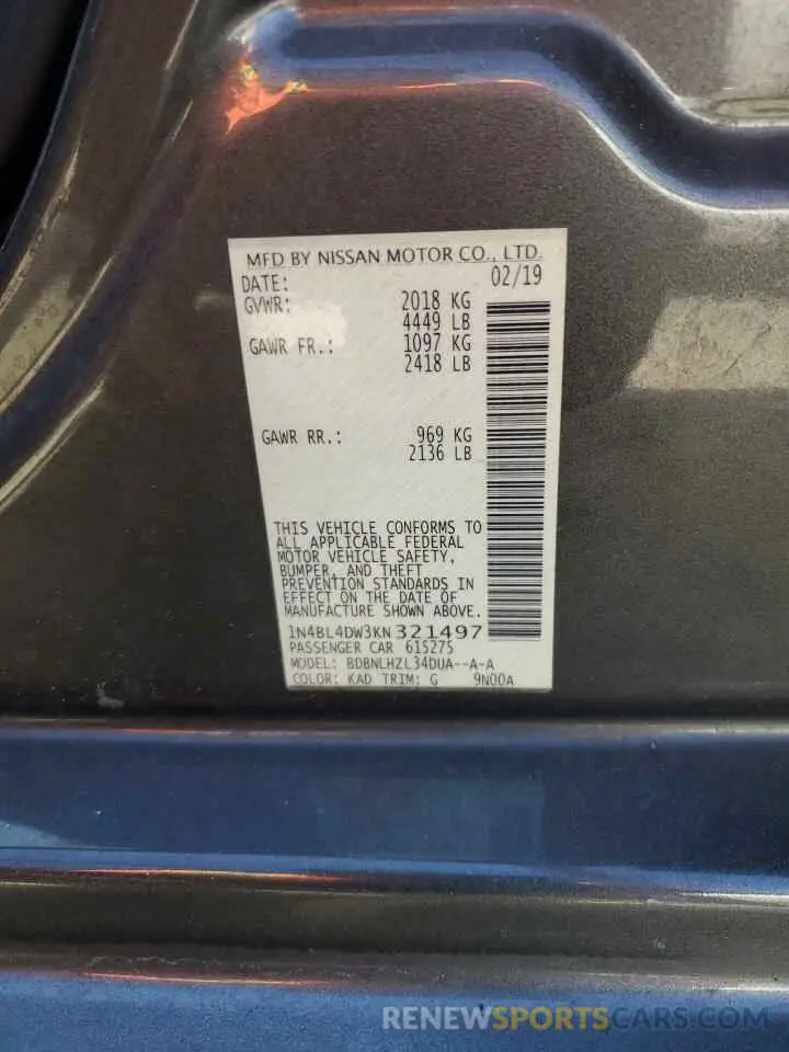 12 Photograph of a damaged car 1N4BL4DW3KN321497 NISSAN ALTIMA 2019
