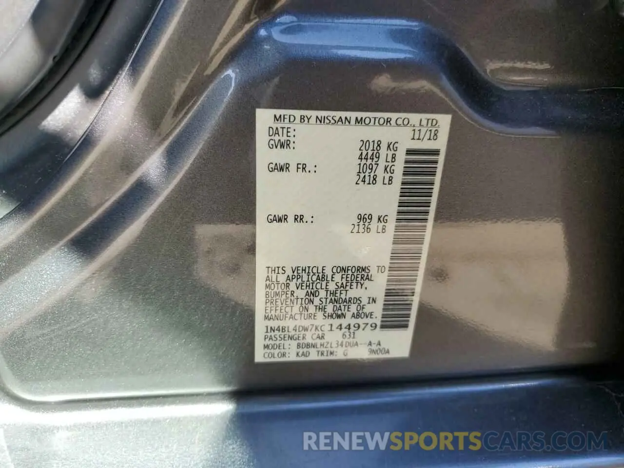 12 Photograph of a damaged car 1N4BL4DW7KC144979 NISSAN ALTIMA 2019