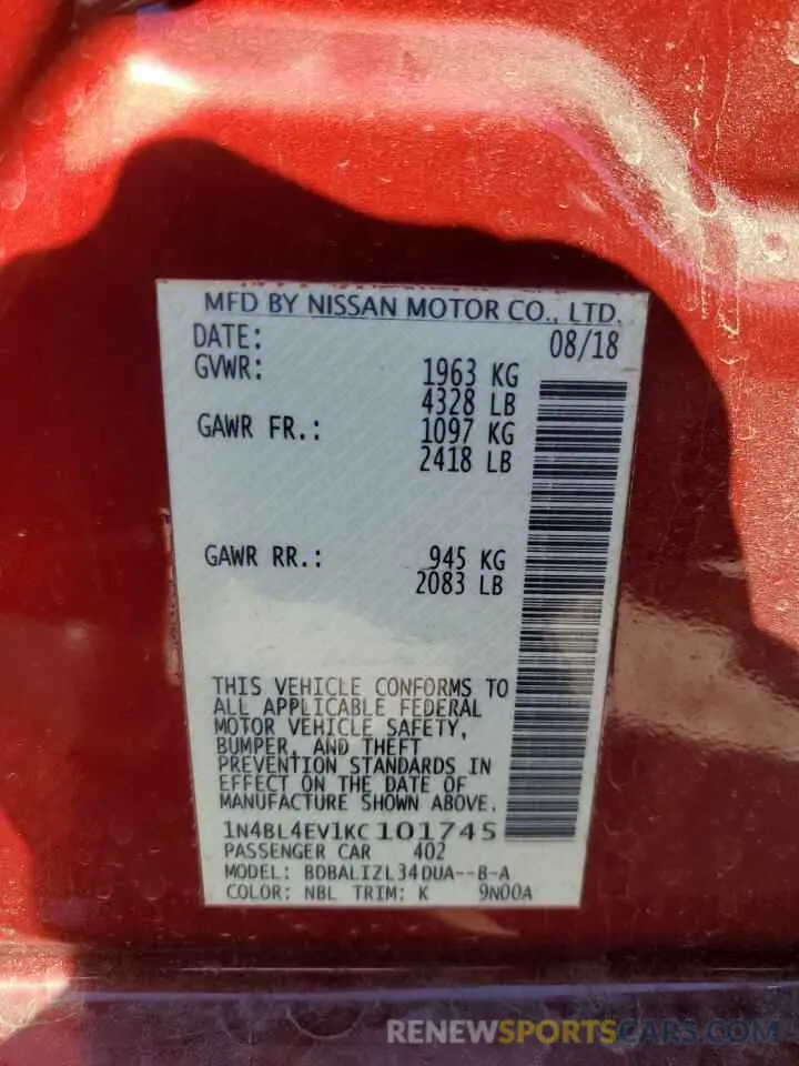 12 Photograph of a damaged car 1N4BL4EV1KC101745 NISSAN ALTIMA 2019