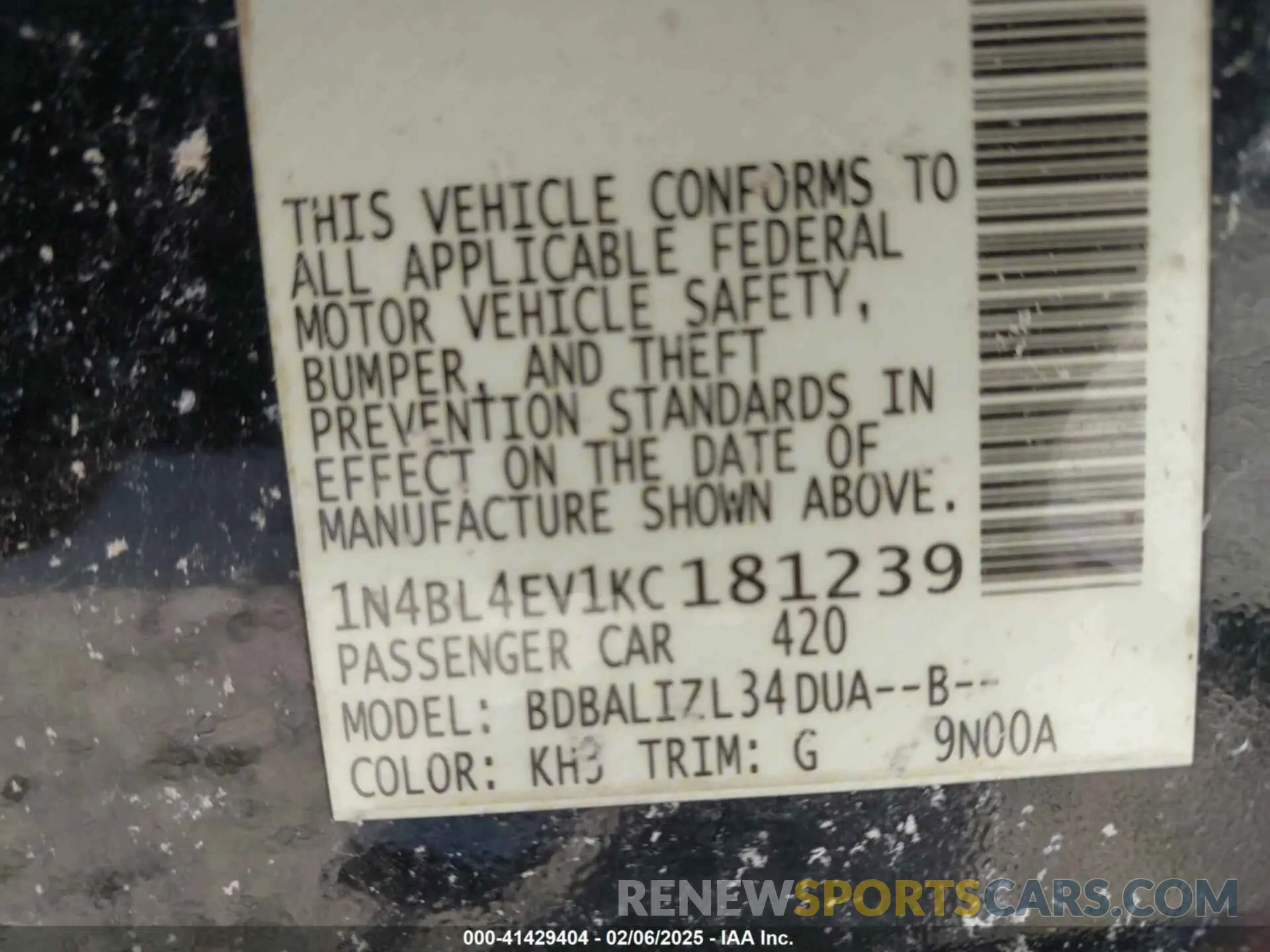 9 Photograph of a damaged car 1N4BL4EV1KC181239 NISSAN ALTIMA 2019