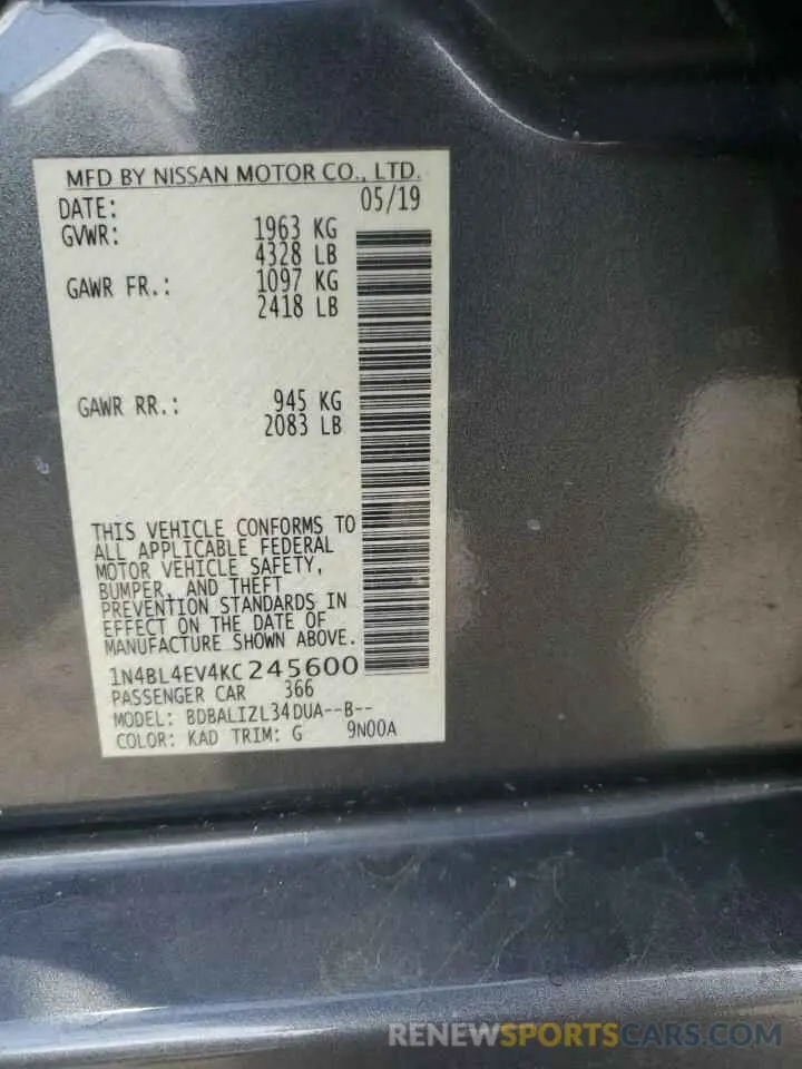 14 Photograph of a damaged car 1N4BL4EV4KC245600 NISSAN ALTIMA 2019