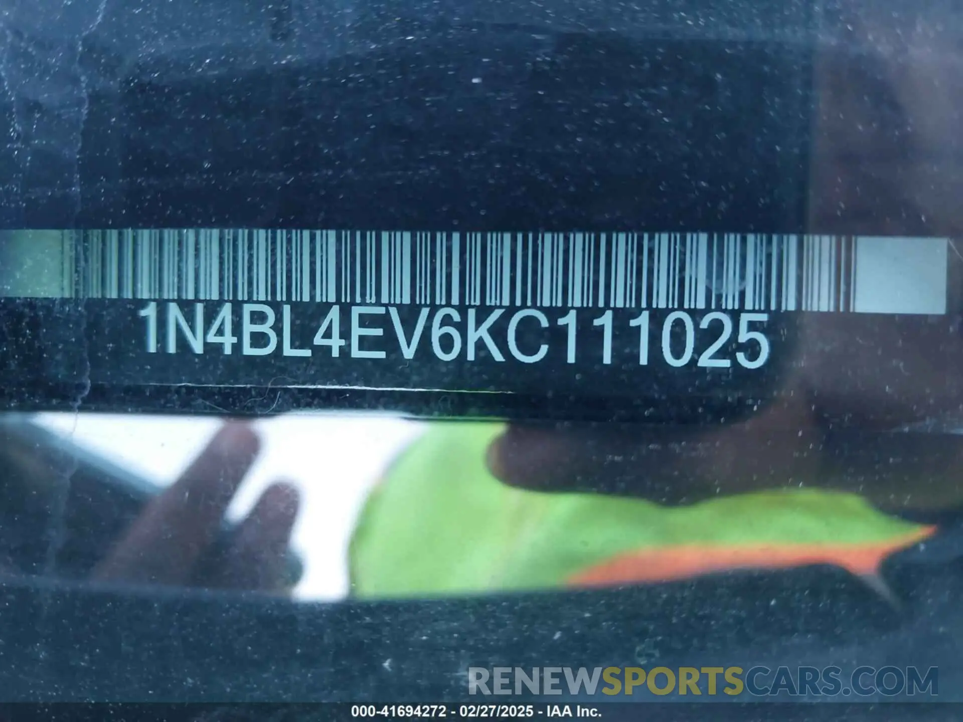 9 Photograph of a damaged car 1N4BL4EV6KC111025 NISSAN ALTIMA 2019