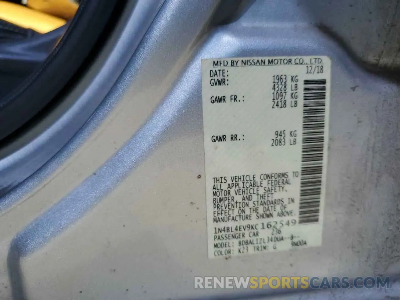 13 Photograph of a damaged car 1N4BL4EV9KC162549 NISSAN ALTIMA 2019