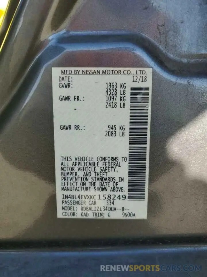 13 Photograph of a damaged car 1N4BL4EVXKC158249 NISSAN ALTIMA 2019