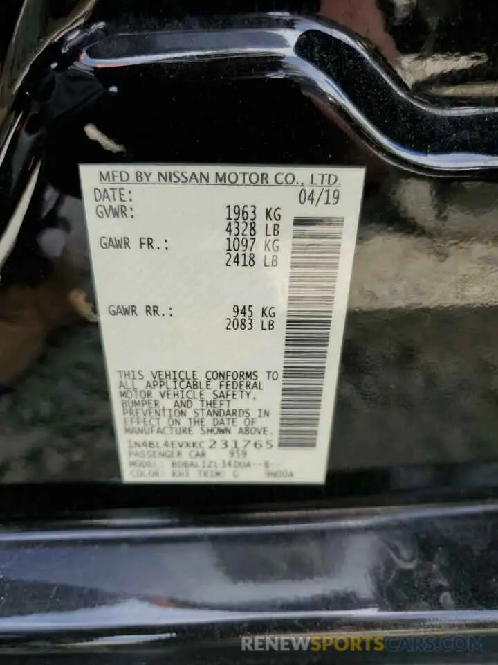 14 Photograph of a damaged car 1N4BL4EVXKC231765 NISSAN ALTIMA 2019