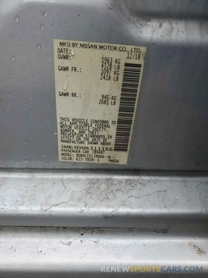 12 Photograph of a damaged car 1N4BL4EVXKN311166 NISSAN ALTIMA 2019