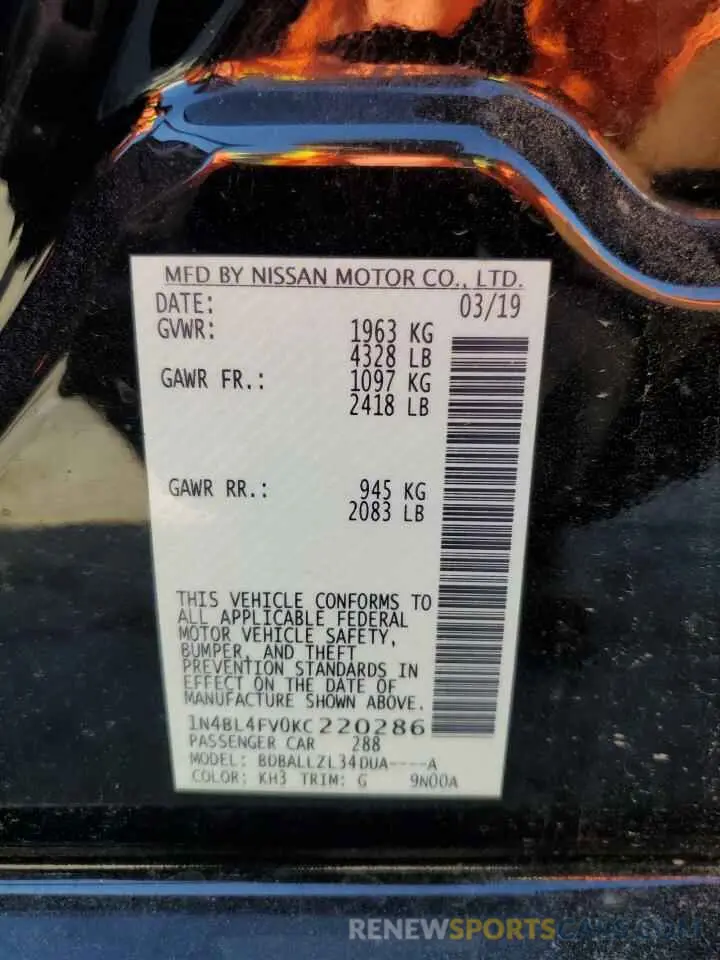 12 Photograph of a damaged car 1N4BL4FV0KC220286 NISSAN ALTIMA 2019