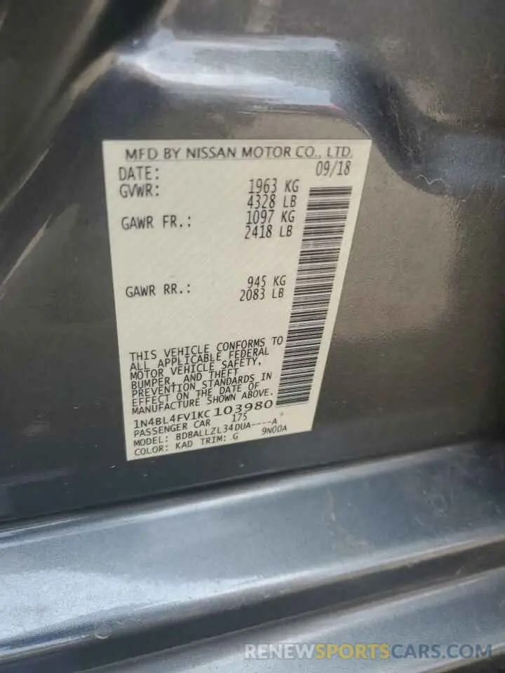 12 Photograph of a damaged car 1N4BL4FV1KC103980 NISSAN ALTIMA 2019