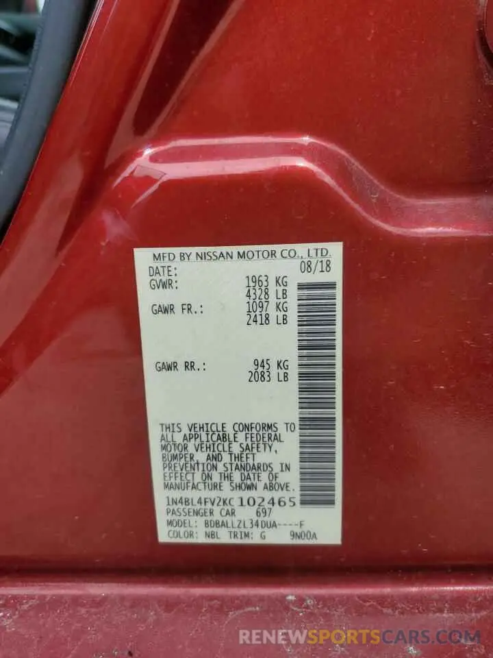 12 Photograph of a damaged car 1N4BL4FV2KC102465 NISSAN ALTIMA 2019
