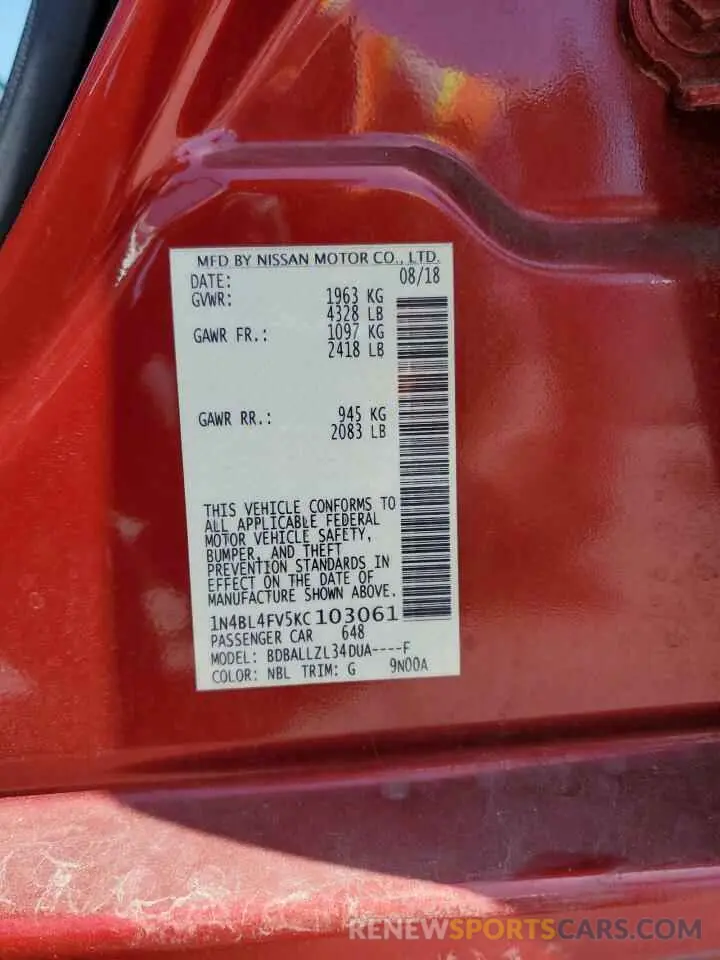 13 Photograph of a damaged car 1N4BL4FV5KC103061 NISSAN ALTIMA 2019