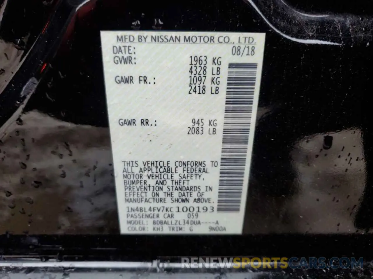 12 Photograph of a damaged car 1N4BL4FV7KC100193 NISSAN ALTIMA 2019