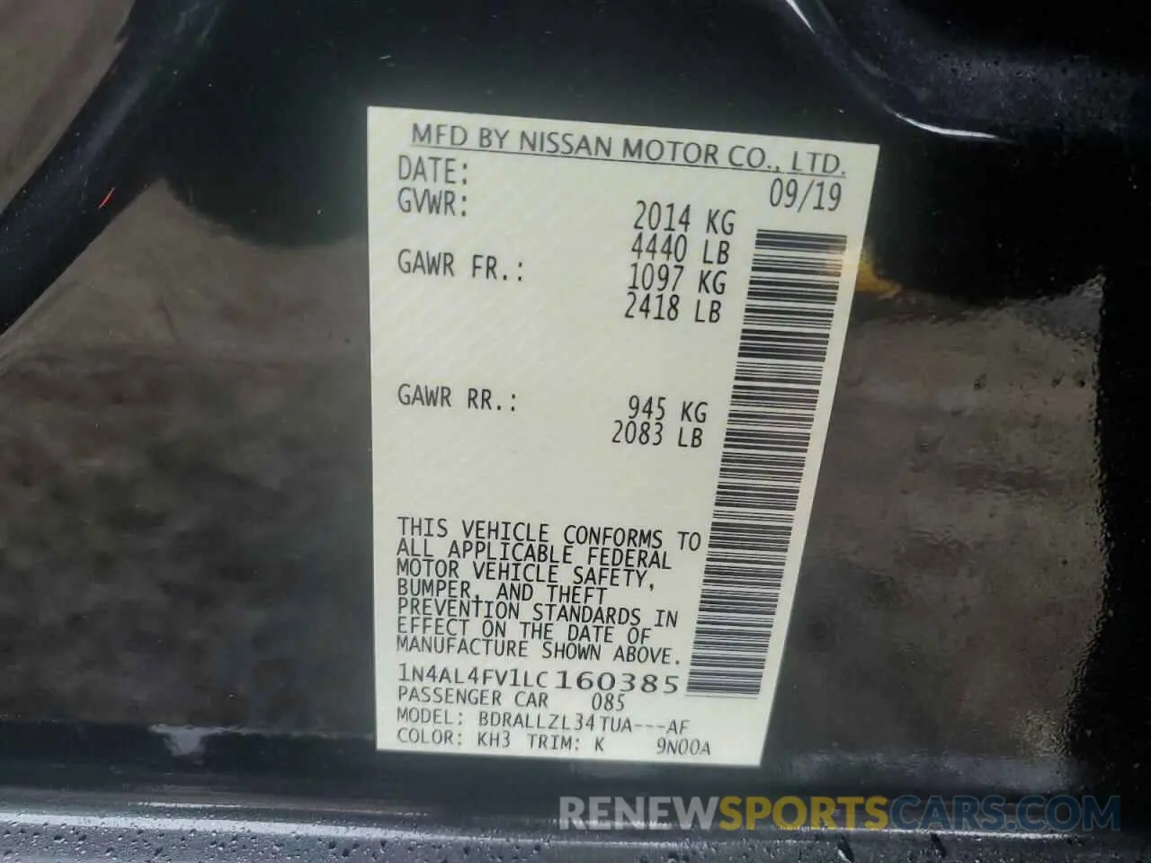 15 Photograph of a damaged car 1N4AL4FV1LC160385 NISSAN ALTIMA 2020