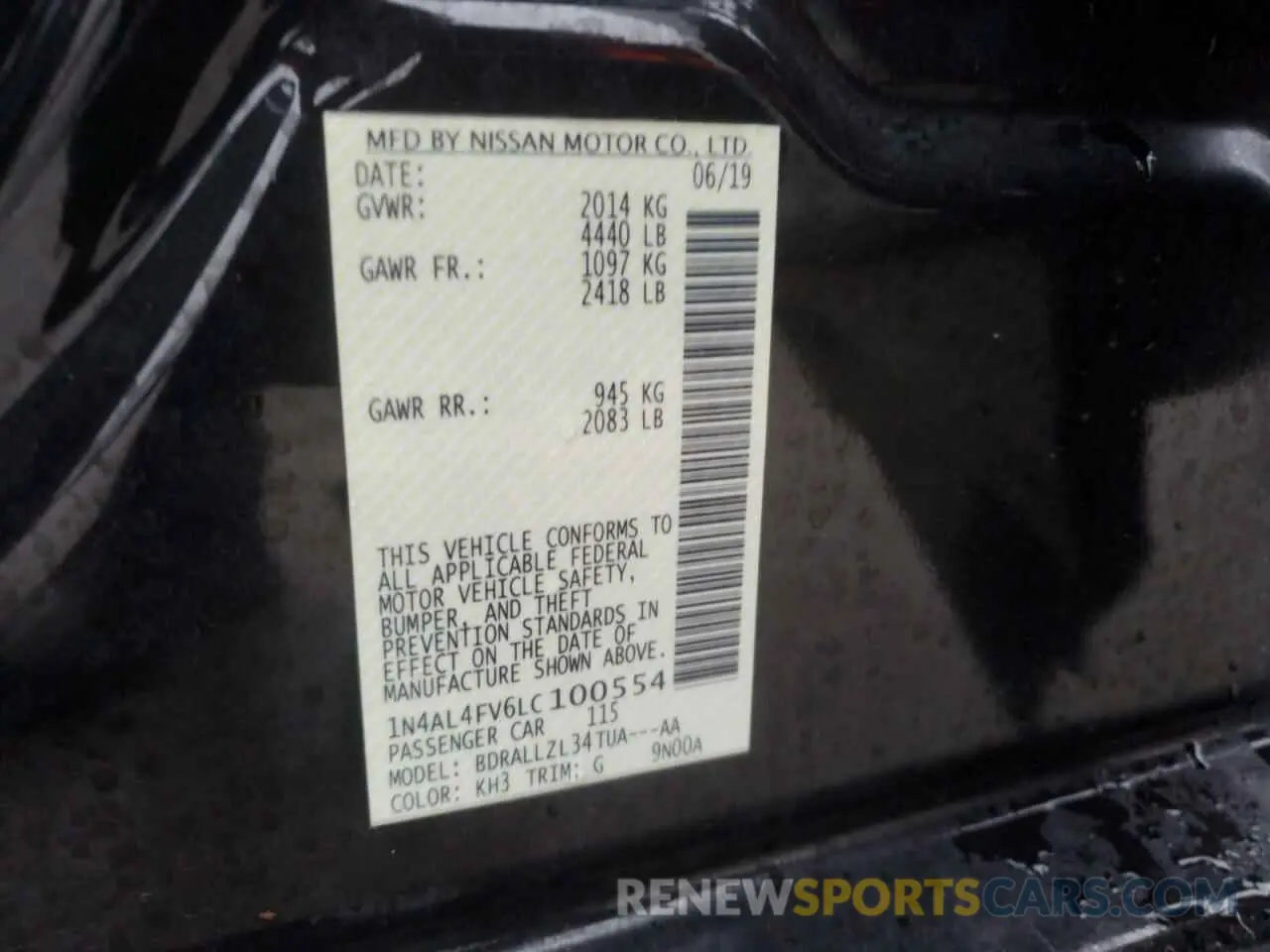 12 Photograph of a damaged car 1N4AL4FV6LC100554 NISSAN ALTIMA 2020