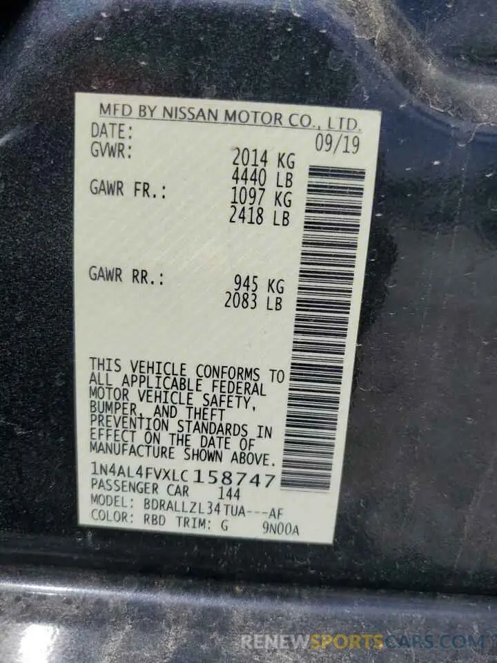 12 Photograph of a damaged car 1N4AL4FVXLC158747 NISSAN ALTIMA 2020