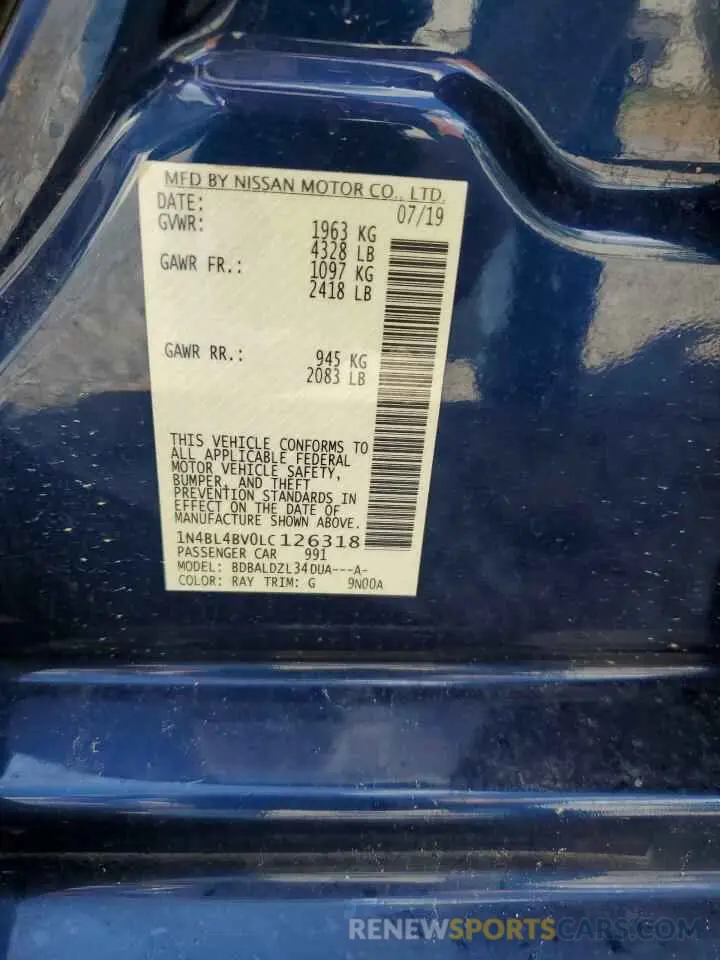 12 Photograph of a damaged car 1N4BL4BV0LC126318 NISSAN ALTIMA 2020