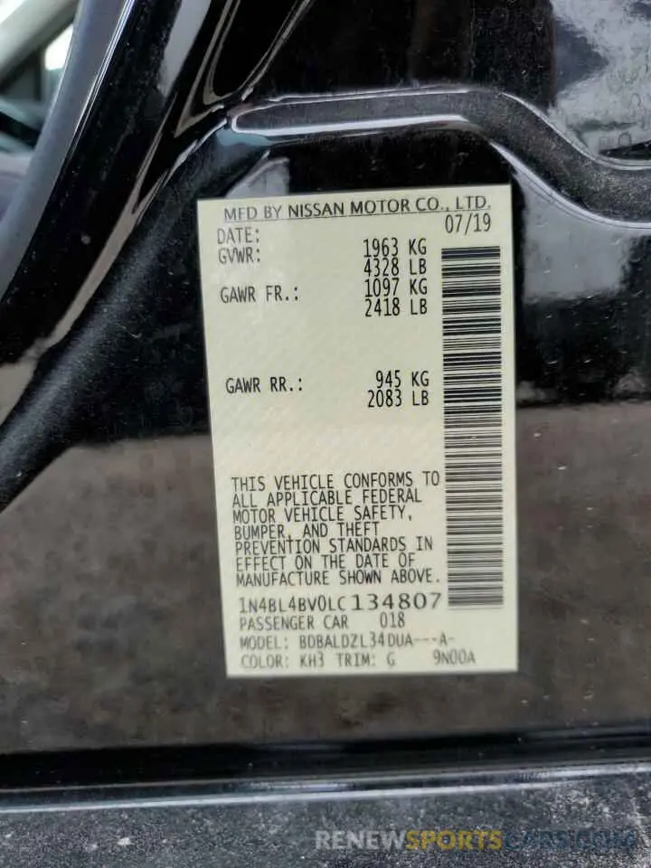 12 Photograph of a damaged car 1N4BL4BV0LC134807 NISSAN ALTIMA 2020