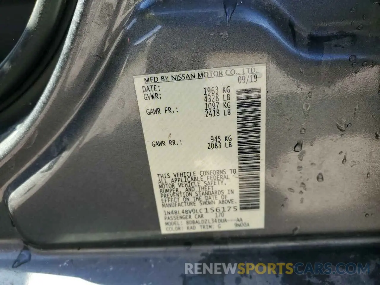 12 Photograph of a damaged car 1N4BL4BV0LC156175 NISSAN ALTIMA 2020