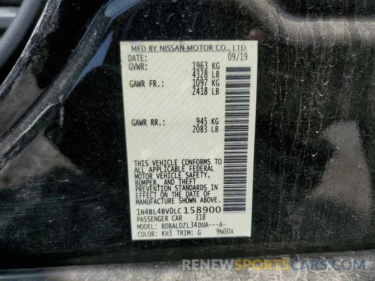 12 Photograph of a damaged car 1N4BL4BV0LC158900 NISSAN ALTIMA 2020