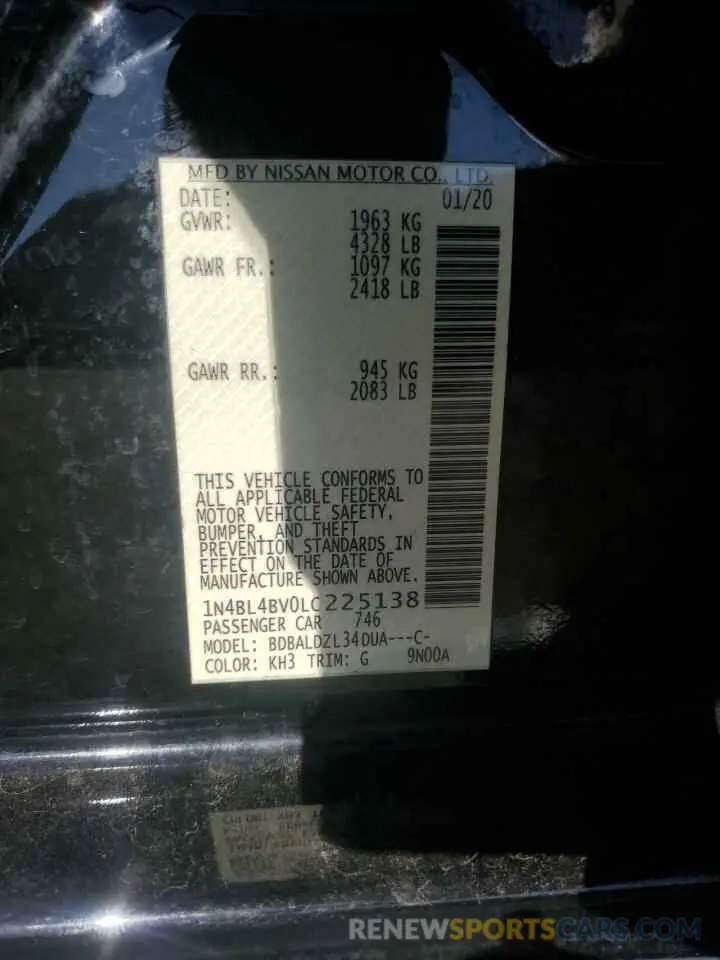 13 Photograph of a damaged car 1N4BL4BV0LC225138 NISSAN ALTIMA 2020