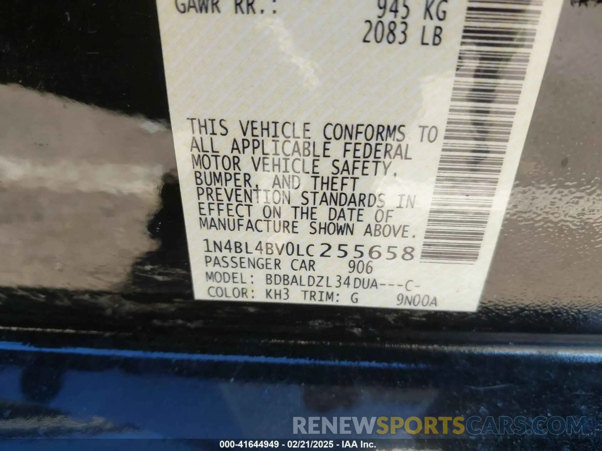 9 Photograph of a damaged car 1N4BL4BV0LC255658 NISSAN ALTIMA 2020