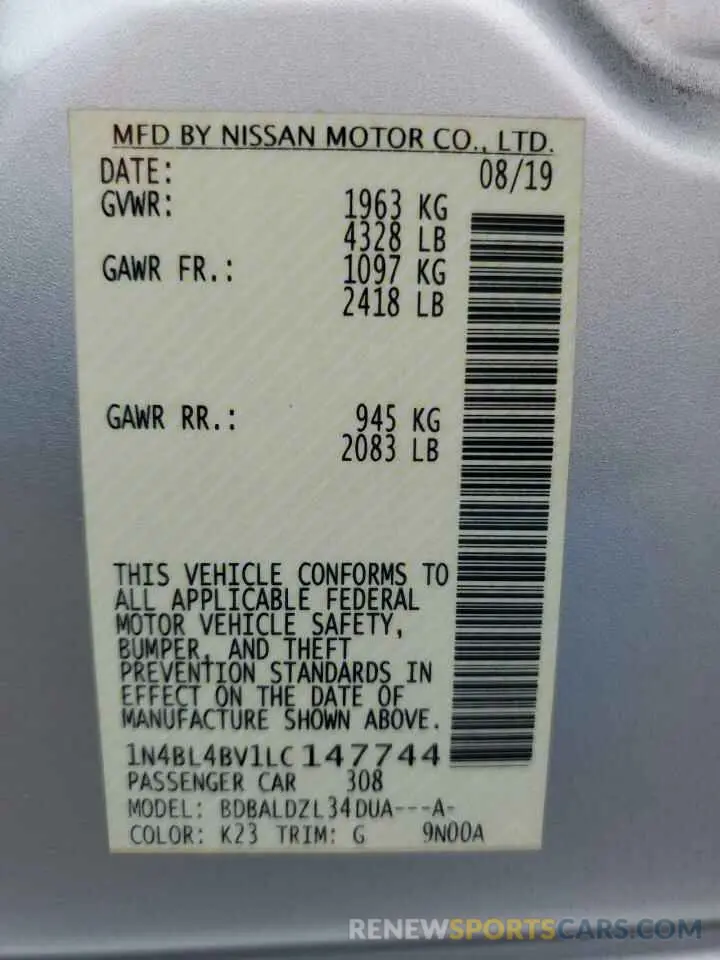 13 Photograph of a damaged car 1N4BL4BV1LC147744 NISSAN ALTIMA 2020