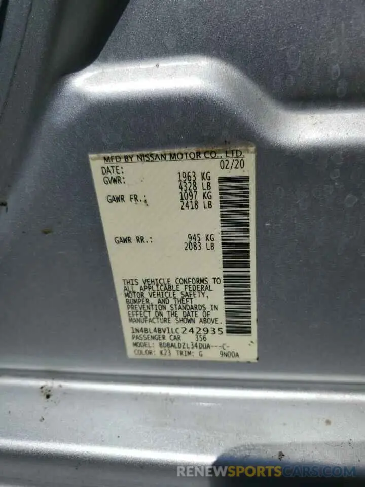12 Photograph of a damaged car 1N4BL4BV1LC242935 NISSAN ALTIMA 2020