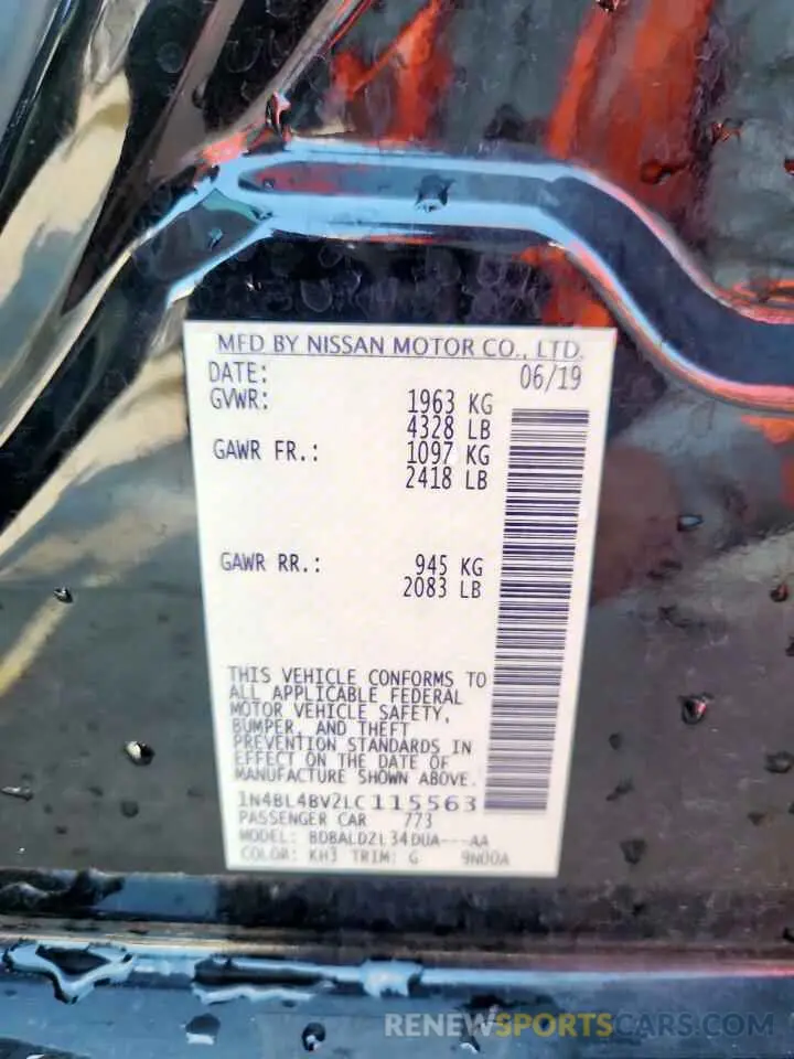 12 Photograph of a damaged car 1N4BL4BV2LC115563 NISSAN ALTIMA 2020