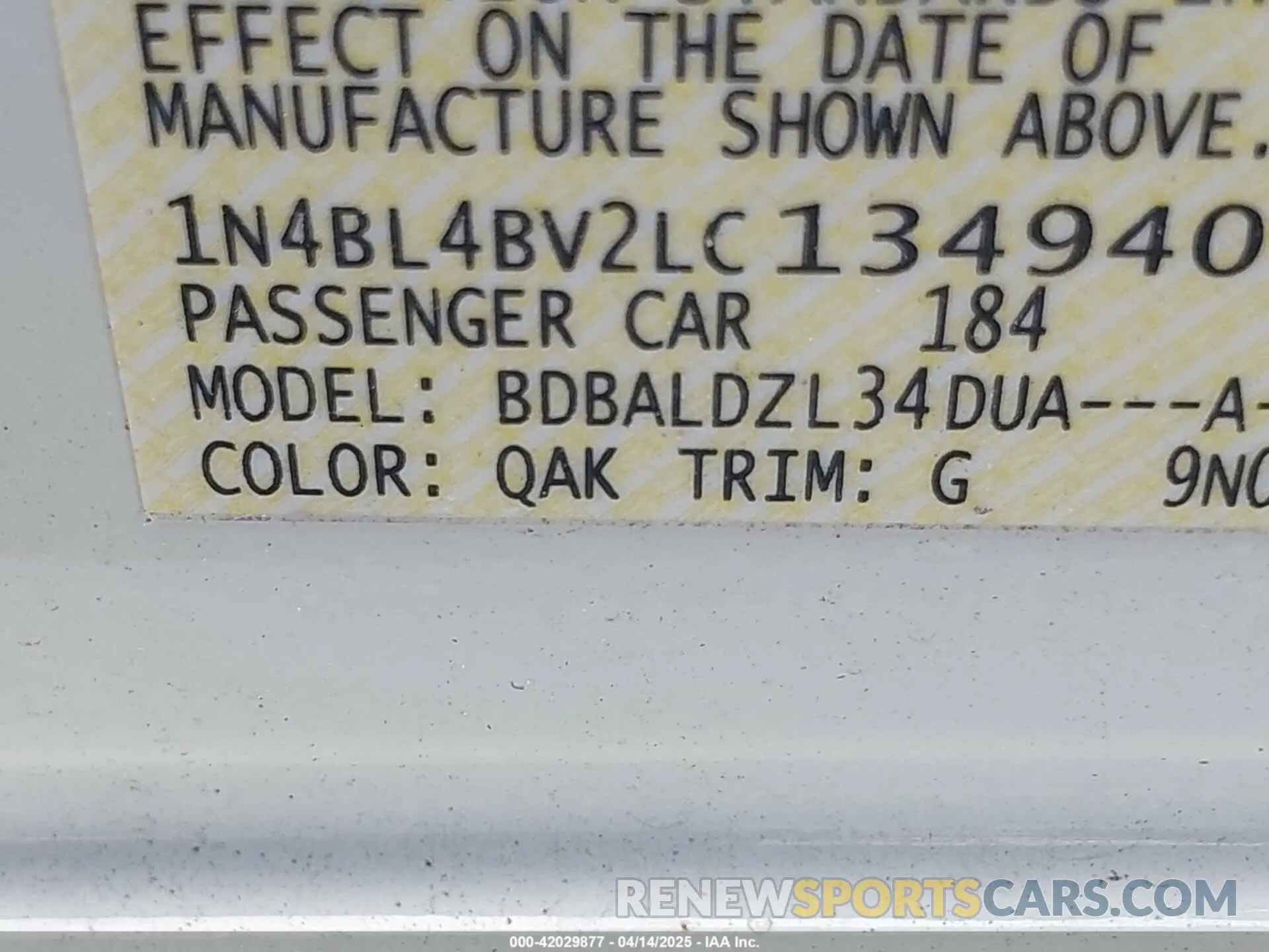 9 Photograph of a damaged car 1N4BL4BV2LC134940 NISSAN ALTIMA 2020