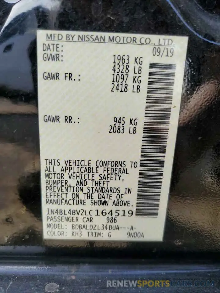 13 Photograph of a damaged car 1N4BL4BV2LC164519 NISSAN ALTIMA 2020