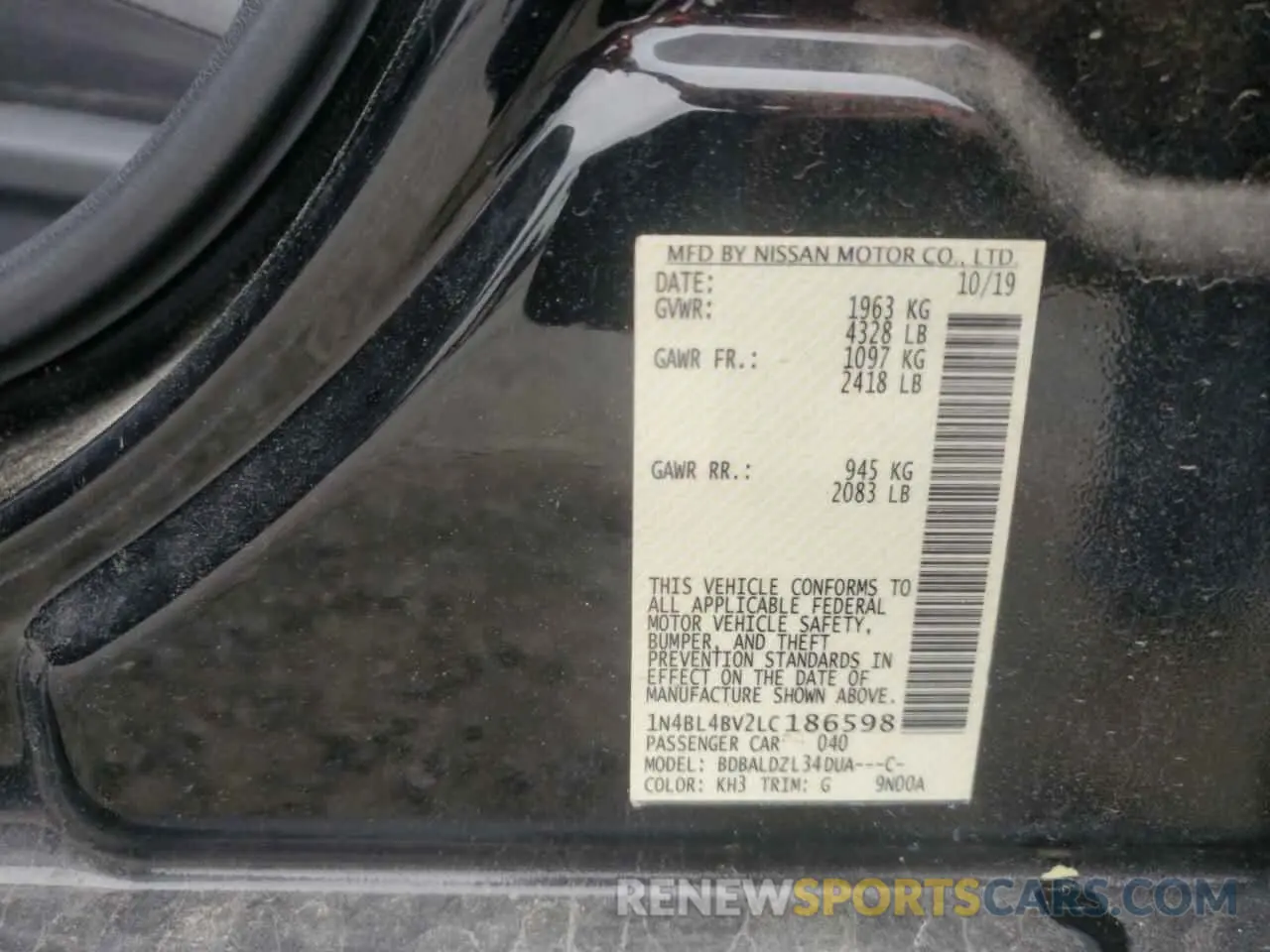 12 Photograph of a damaged car 1N4BL4BV2LC186598 NISSAN ALTIMA 2020