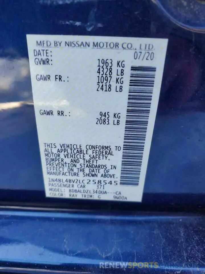 12 Photograph of a damaged car 1N4BL4BV2LC258545 NISSAN ALTIMA 2020